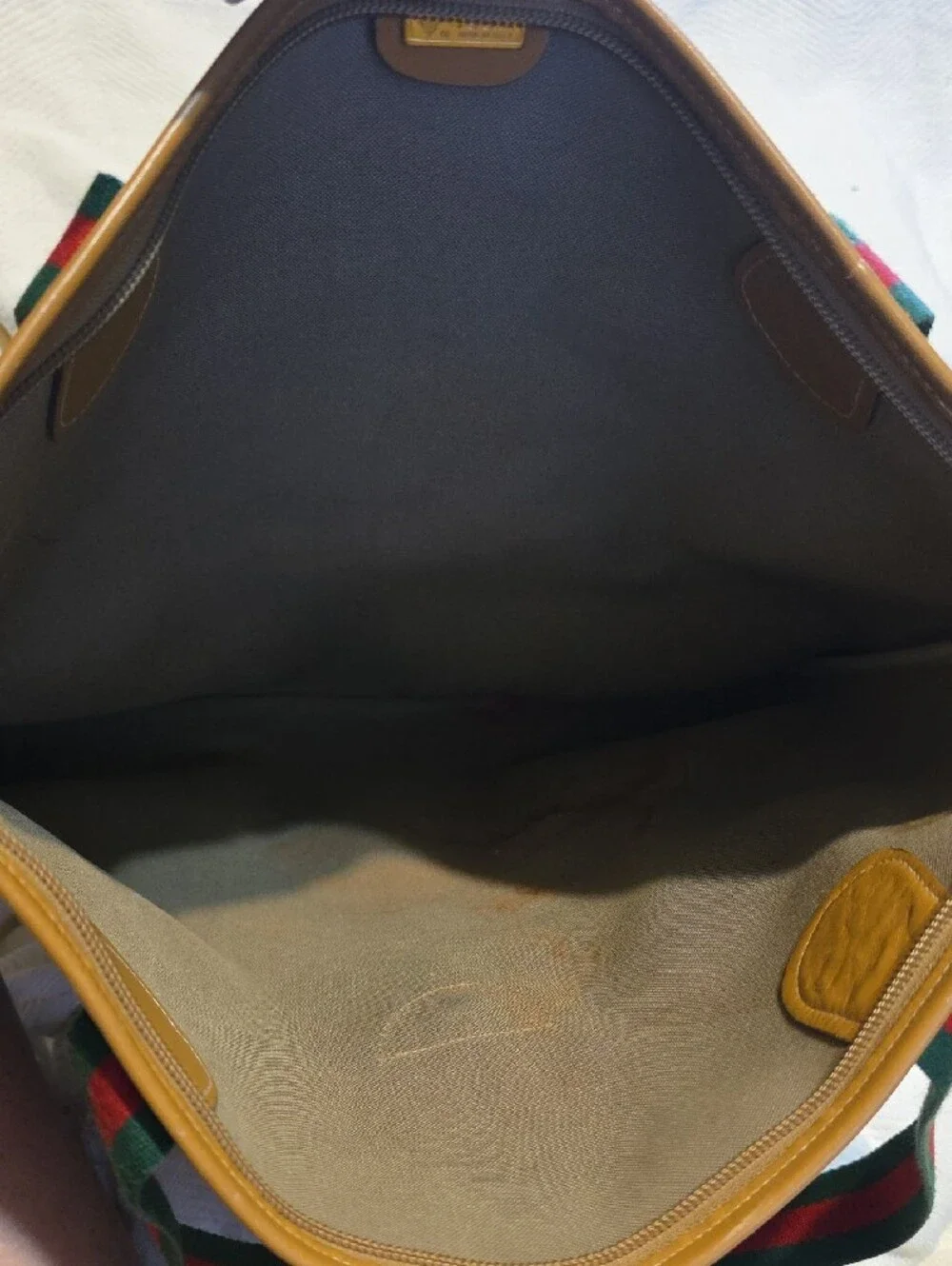 Gucci Brown GG Canvas Tote with Green and Red Web Straps, Vintage And Cared For